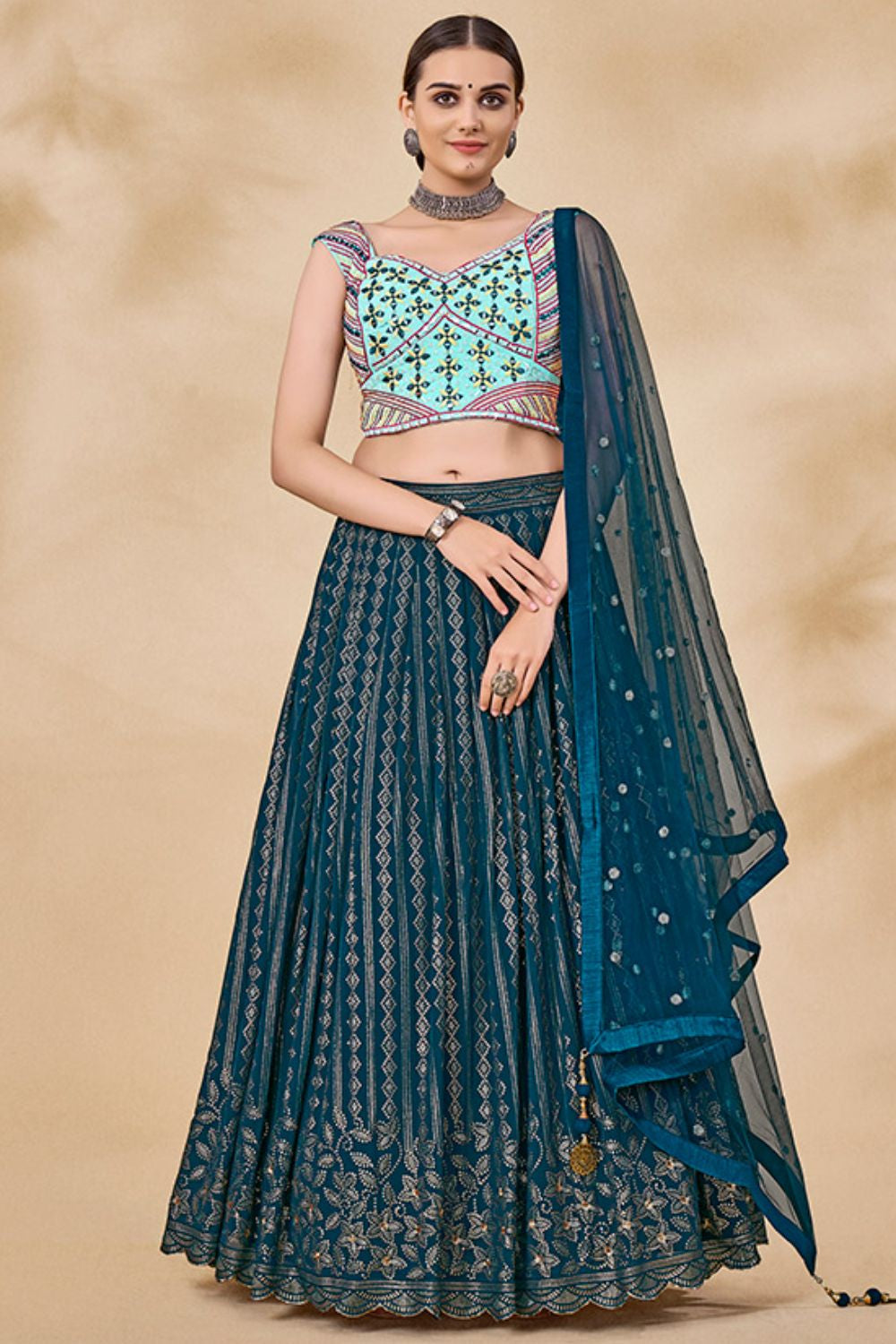 Blue Georgette Evening Lehenga Choli SFARY14503