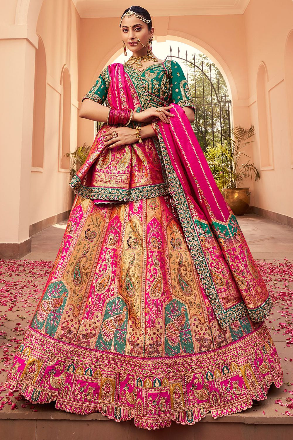 Rani Banarasi Bridal Lehenga Choli In Zarkan Cut Work SFSJDN30803