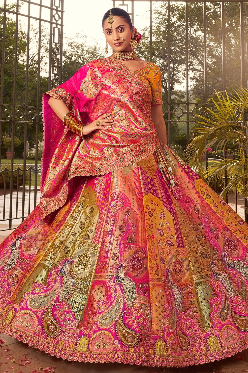 Rani Banarasi Bridal Lehenga Choli In Zarkan Cut Work SFSJDN30805
