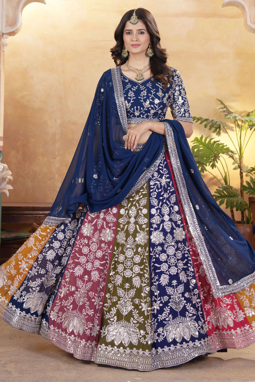 Blue Georgette Lehenga Choli With Zari And Resham Work SFRELS3805