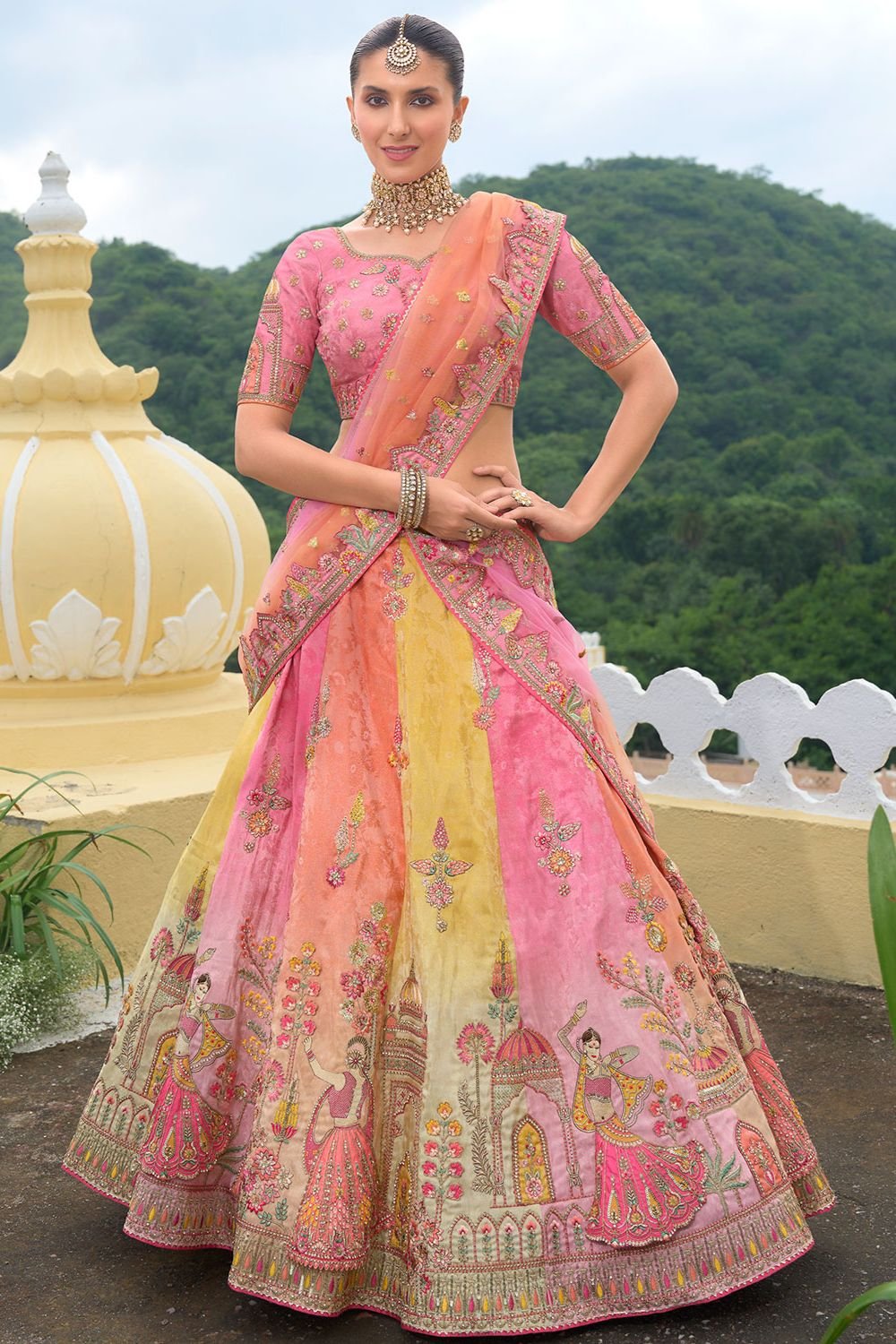 Pink Silk Bridal Lehenga Choli With Intricate Embroidery Work SFSJDN25201