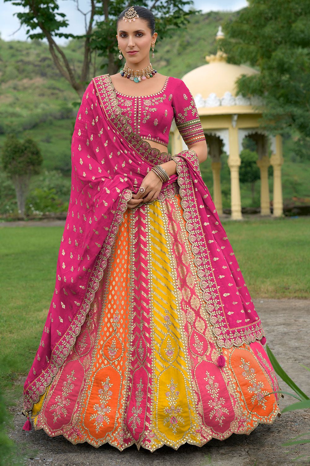 Rani Pink Silk Lehenga Choli In Khatli Work SFSJDN25203A