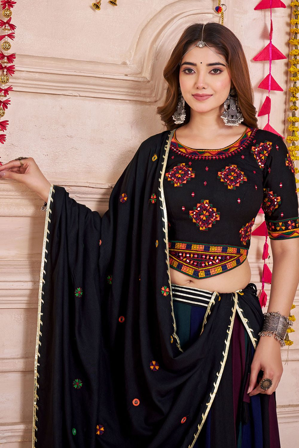 Black Viscose Cotton Navratri Chaniya Cholis SFKHU20601