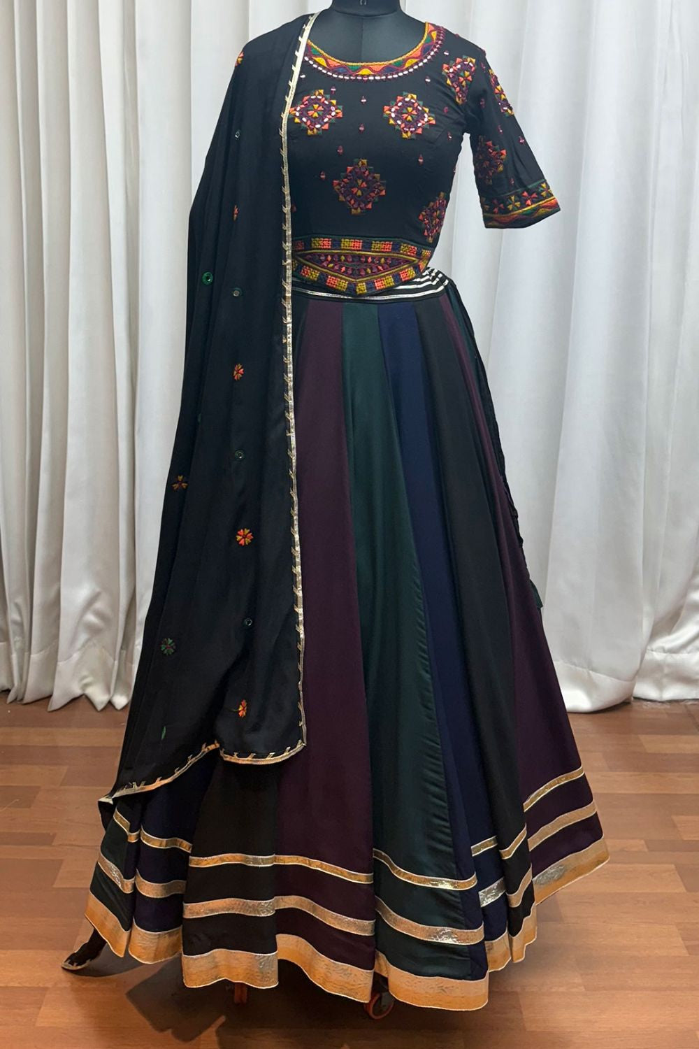Black Viscose Cotton Navratri Chaniya Cholis SFKHU20601