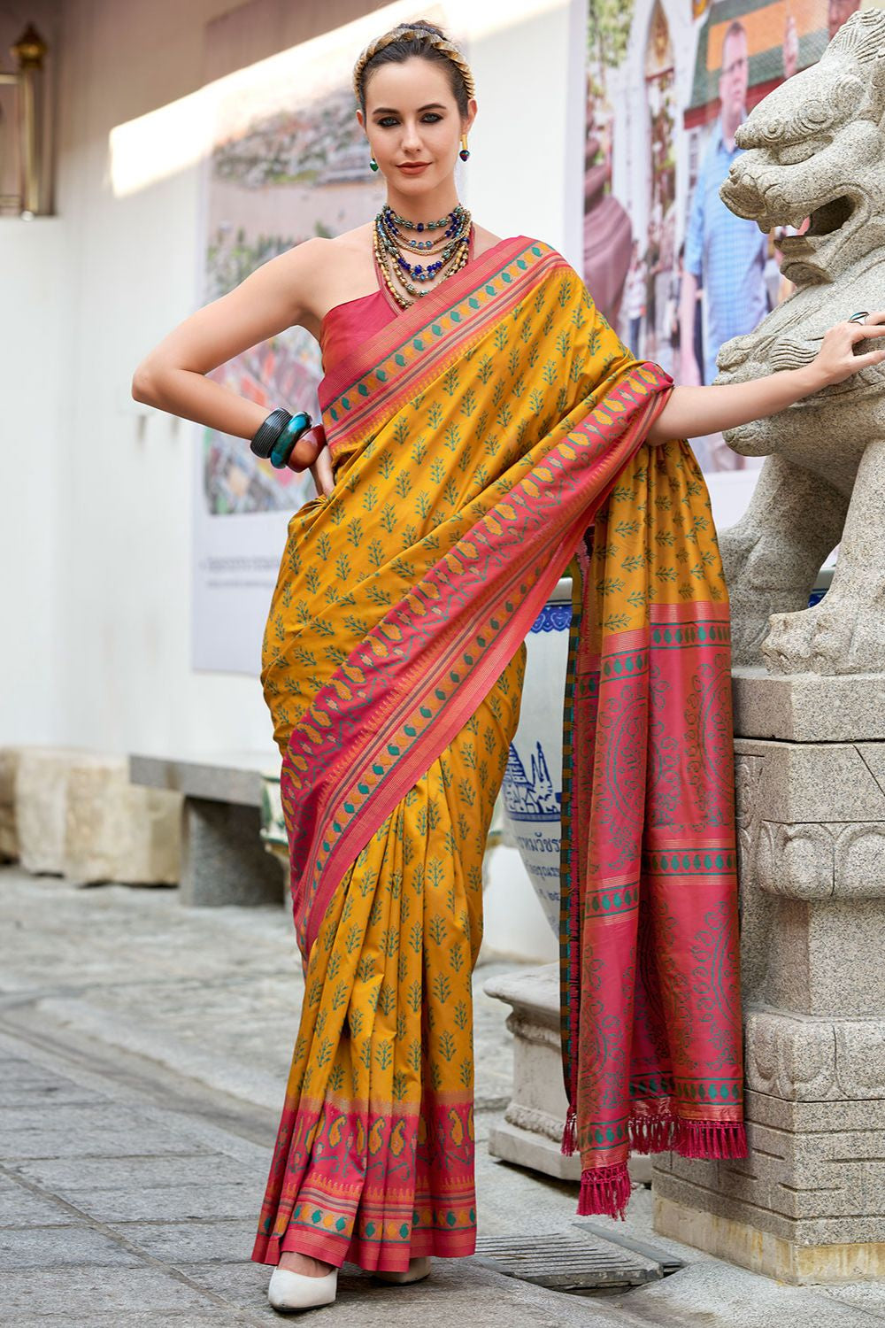 Yellow Soft Silk Print Casual Saree SFSJDN30607