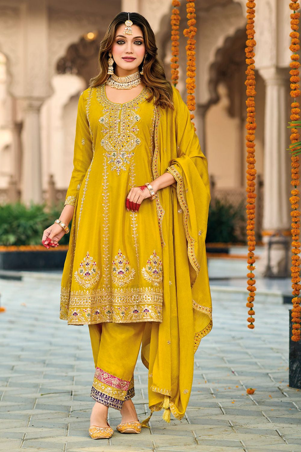 Yellow HaldiHues Premium Chinnon Salwar Kameez SFYS155801R