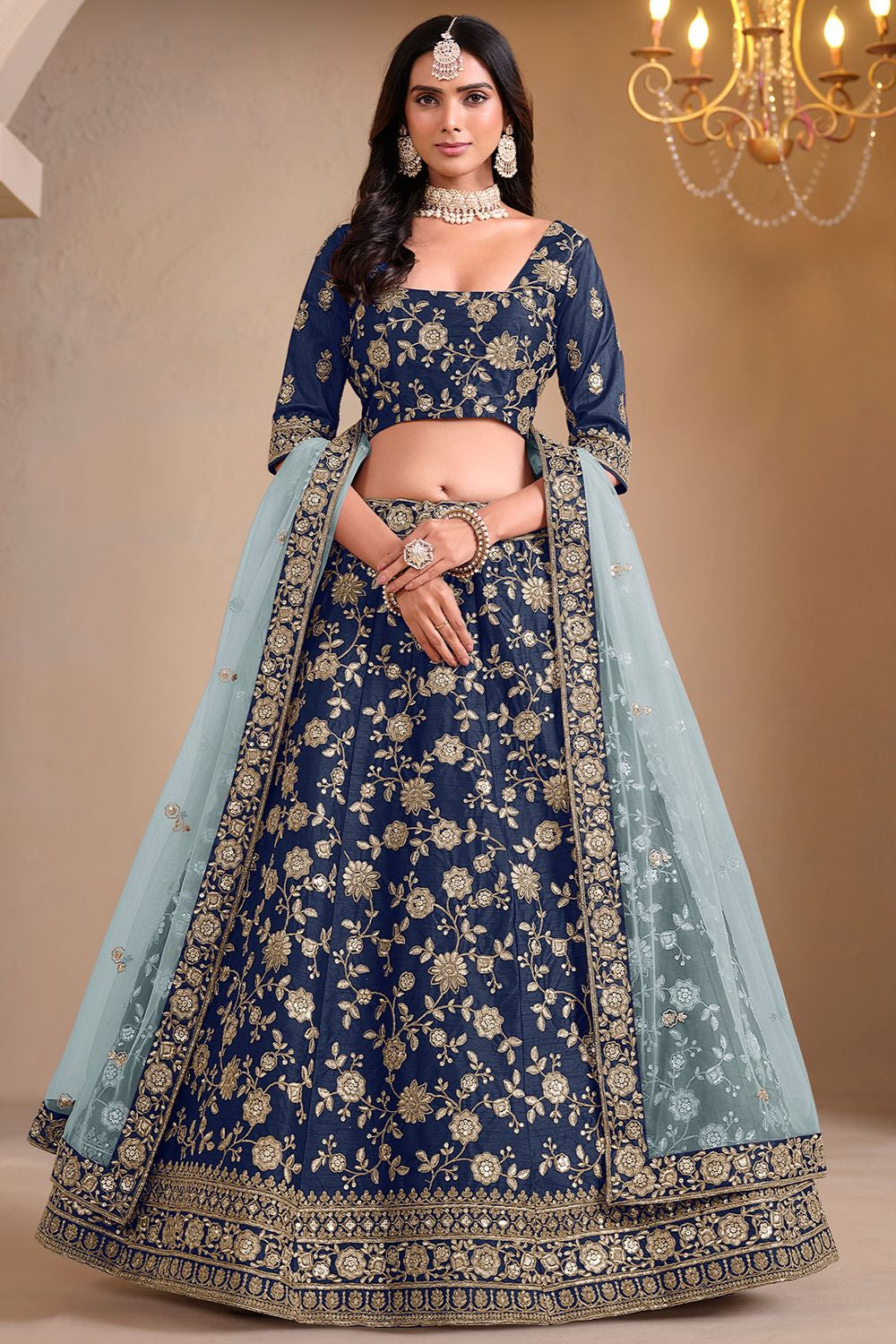 Blue Art Silk Wedding Lehenga Set SFDFS33003