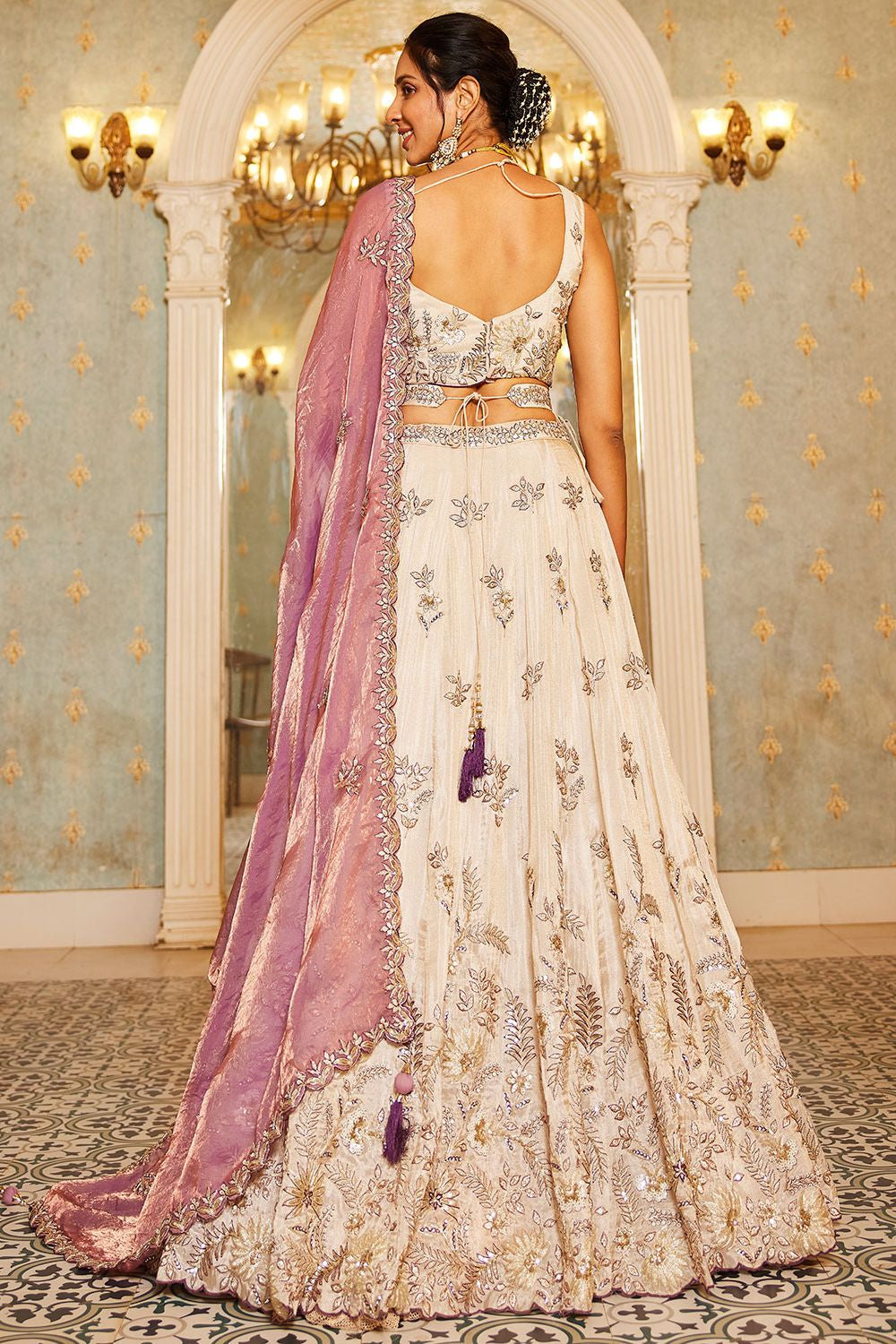 Off White Bridal Reception Party Viscose Silk Lehenga Choli SFSA495202