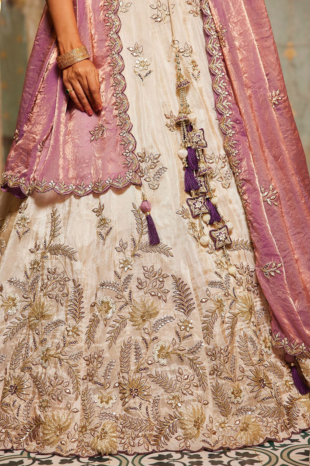 Off White Bridal Reception Party Viscose Silk Lehenga Choli SFSA495202
