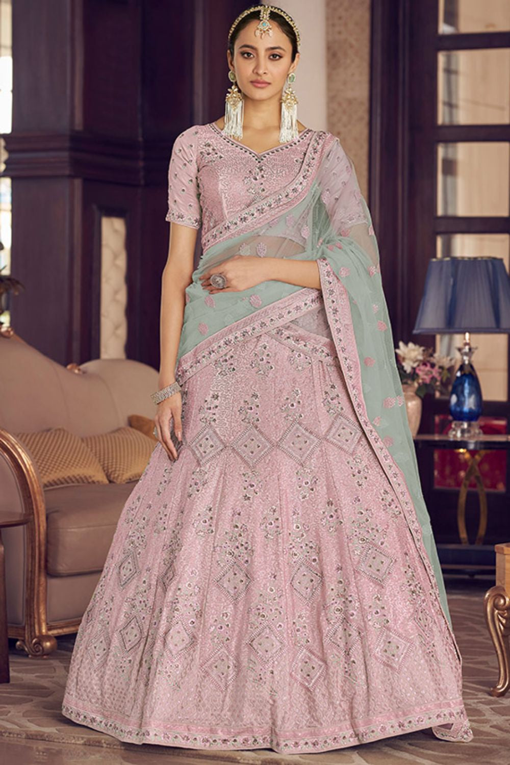 Pink Elite Bridal Sangeet Crepe Lehenga Choli SFARY11919
