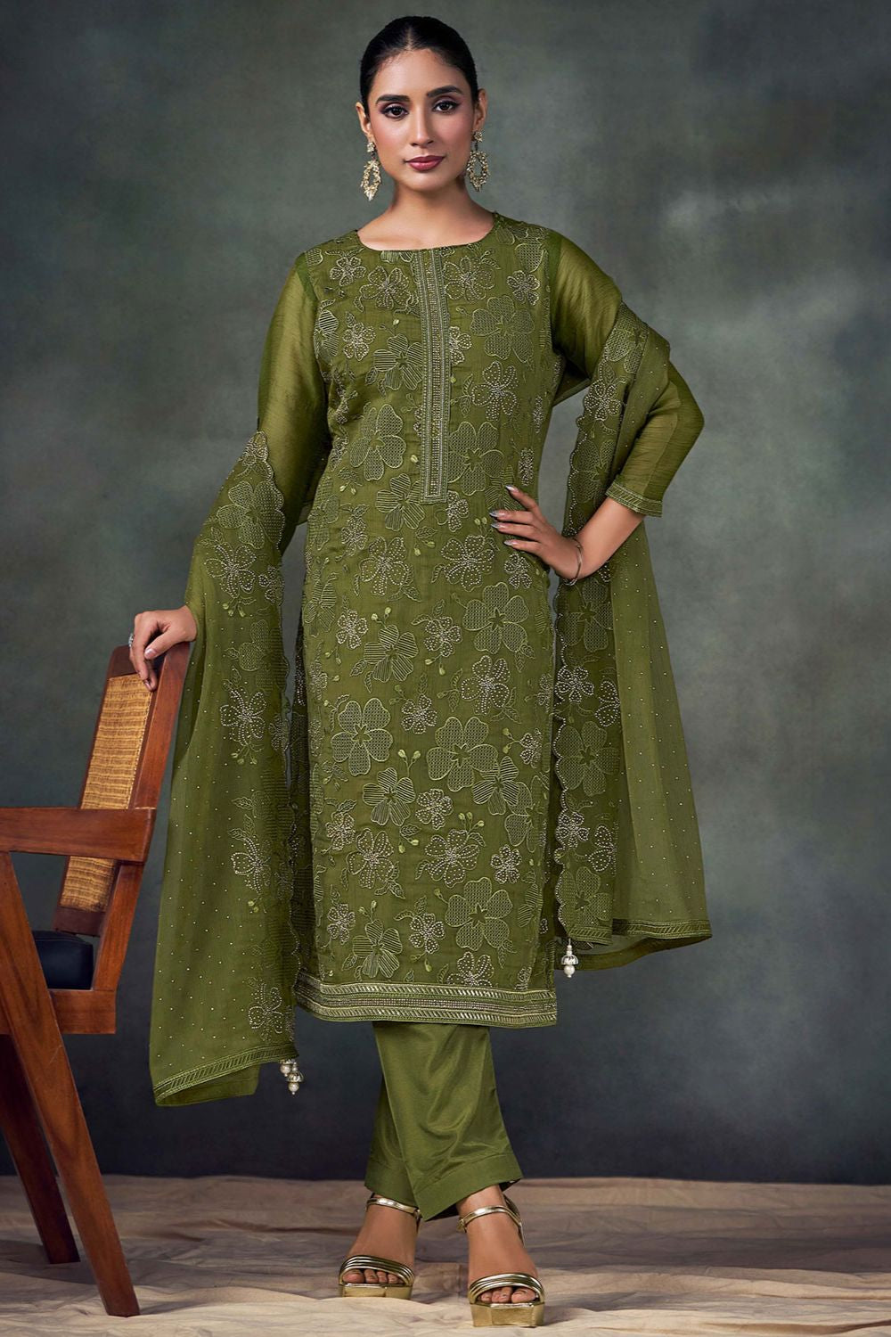 Green Chiffon Plus Size Salwar Kameez Swarovski Work SFVPL30105