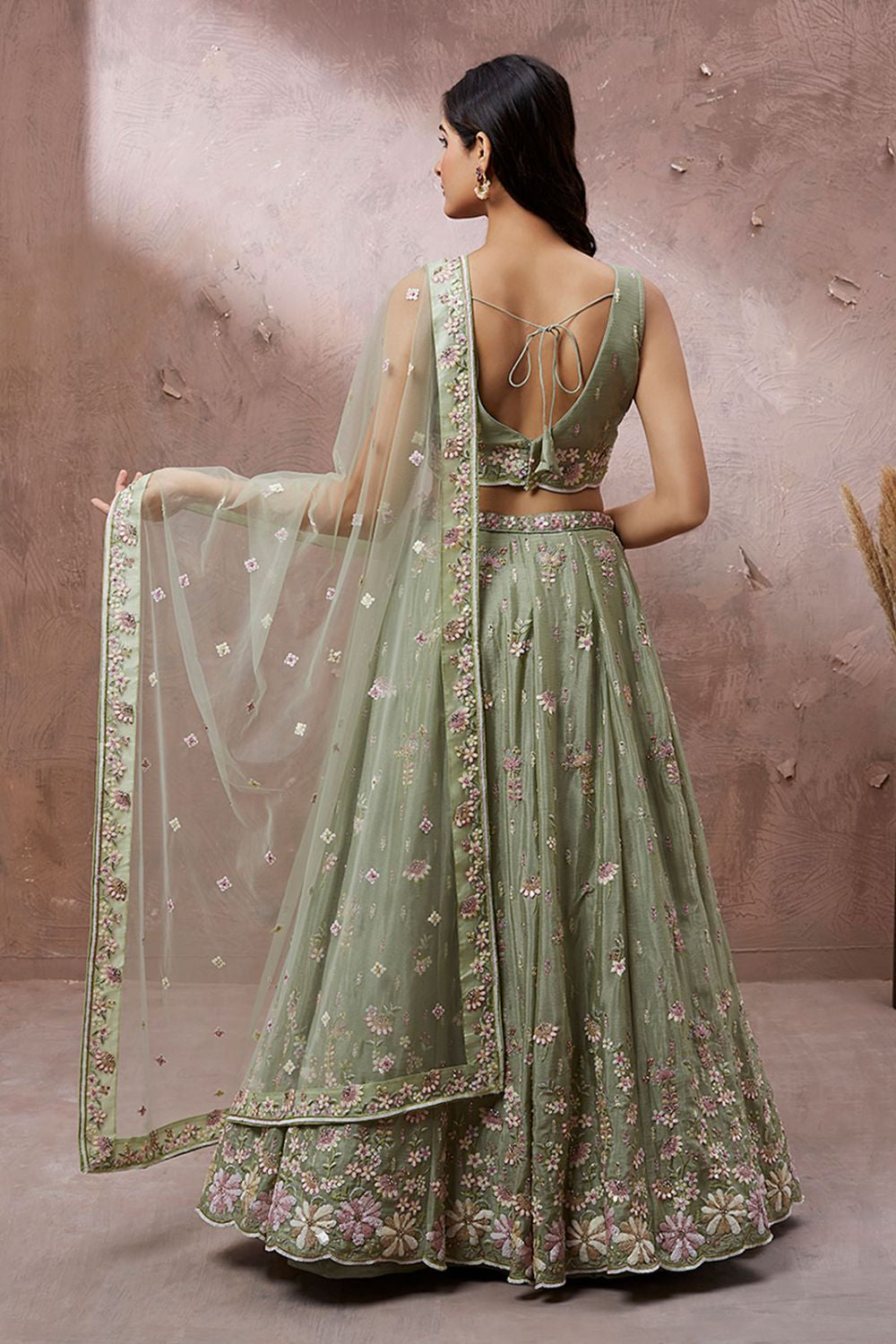 Green Georgette Cocktail Evening Lehenga Choli SFROY522405