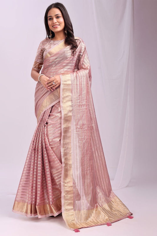 Pink Flattering Organza Sarees With Blouse SFAST11805