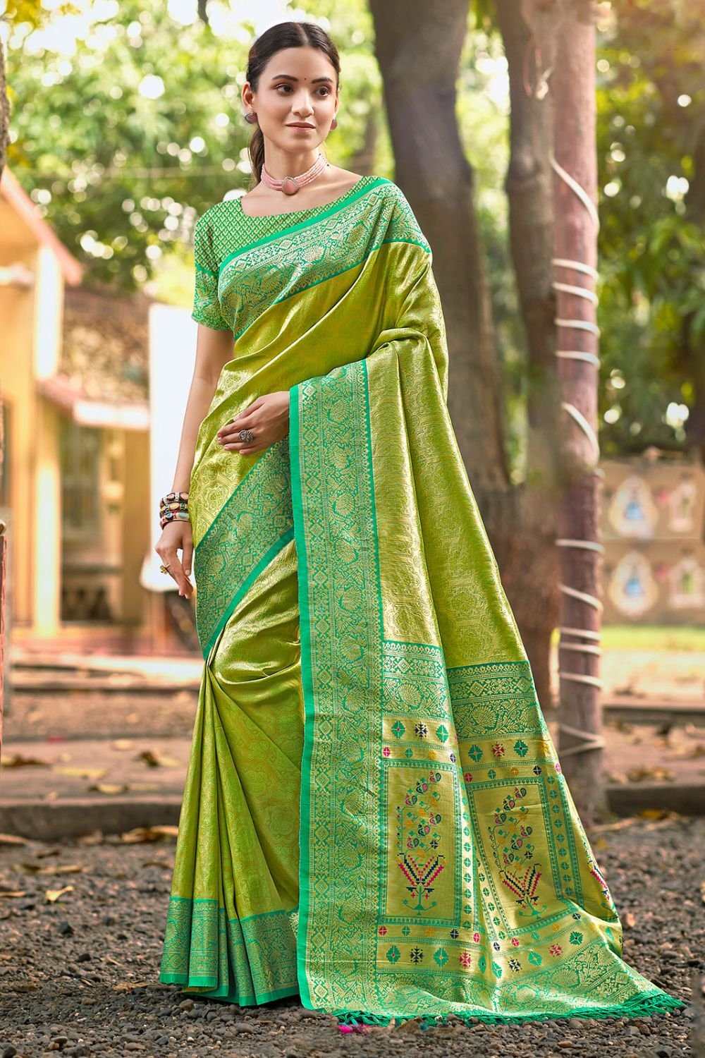 Green Wedding Engagement Silk Saree With Blouse SFSGM119305