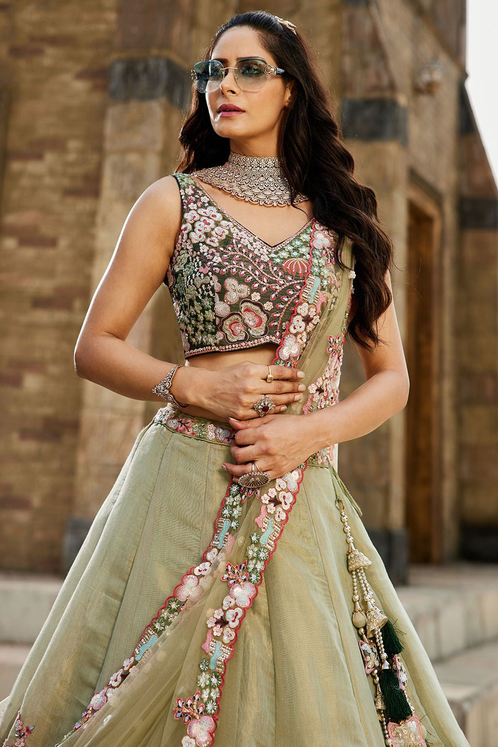 Green Net Wedding Cocktail Lehenga Choli SFROY518802