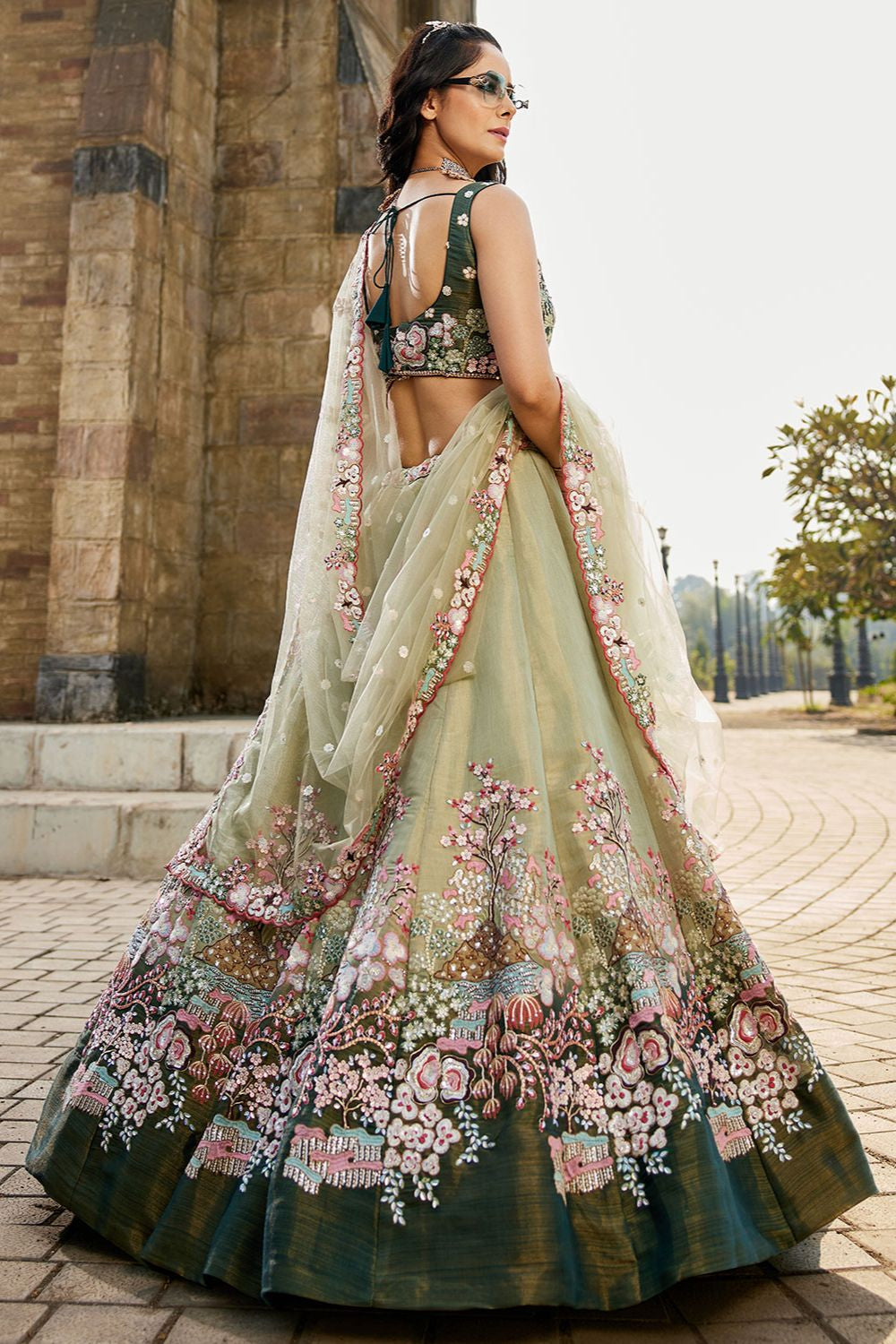 Green Net Wedding Cocktail Lehenga Choli SFROY518802