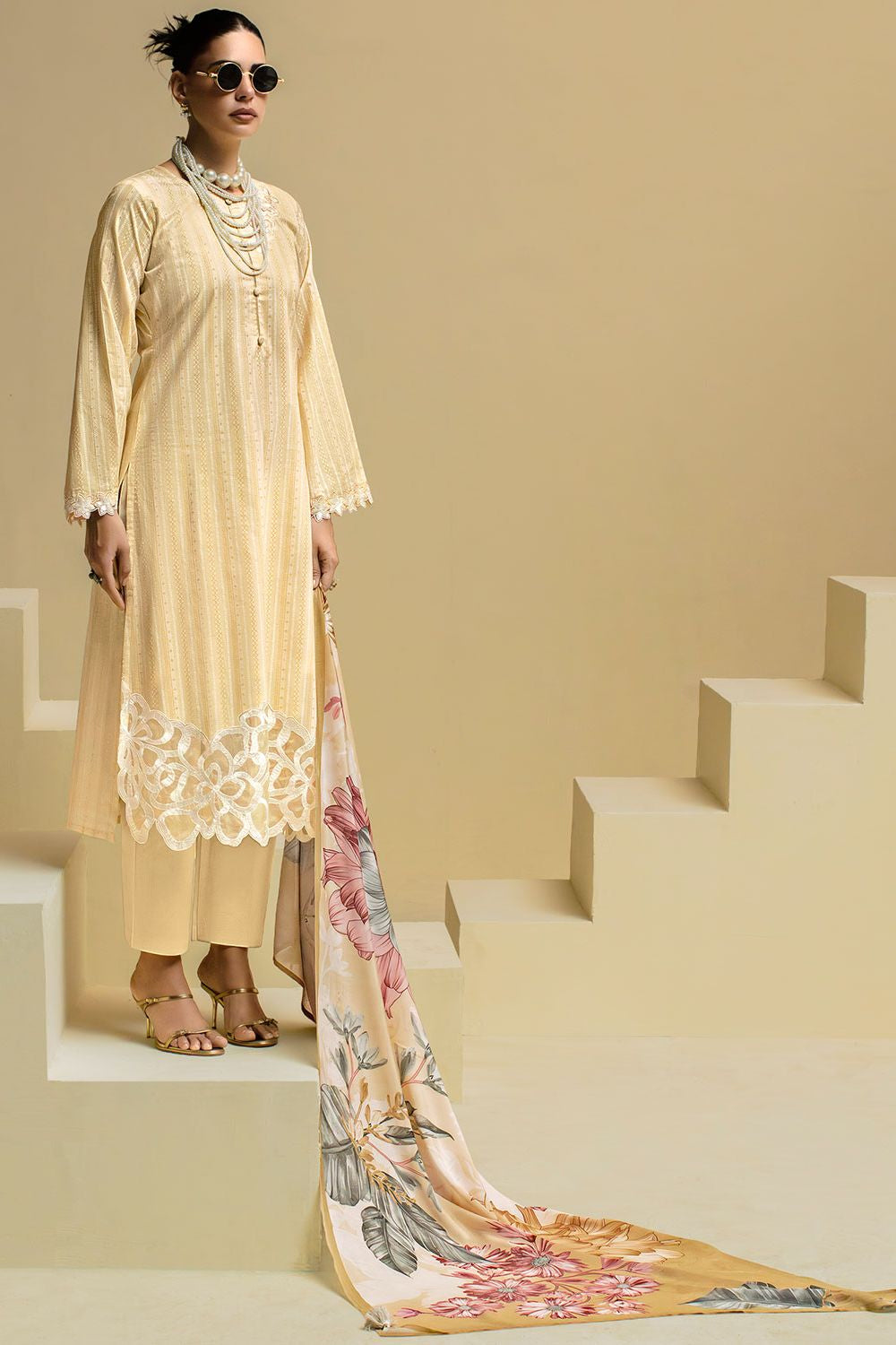 Yellow Pure Cotton Khadi Print Plus Size Salwar Kameez SFYS153801
