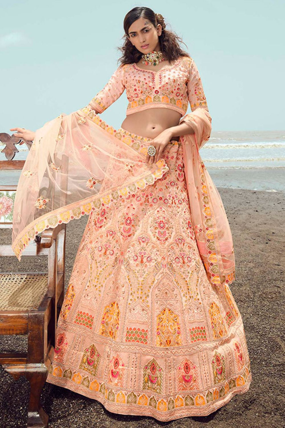Peach Georgette Lehenga Choli - SFARY15105