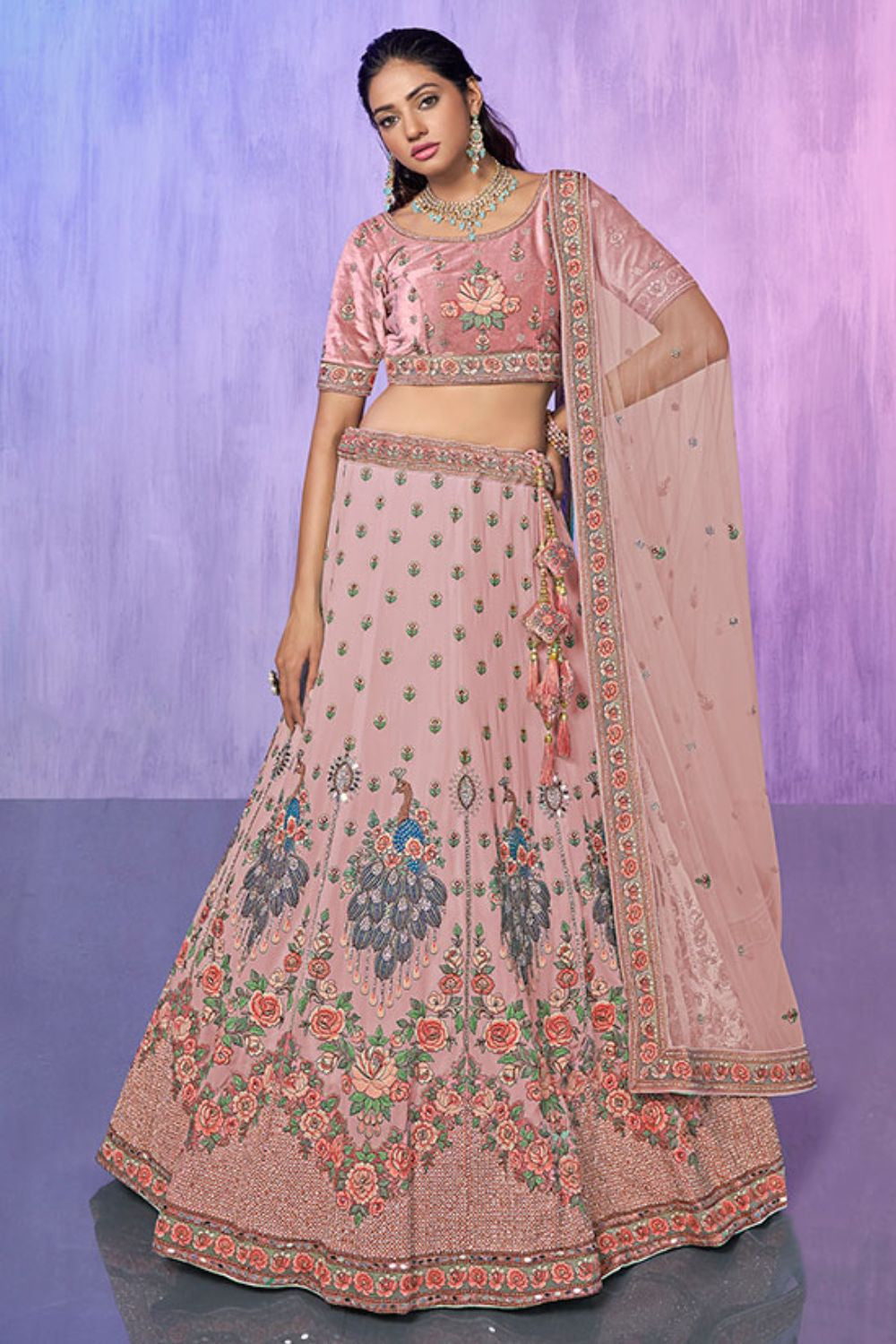 Peach Georgette Wedding Lehenga Choli SFARY19515