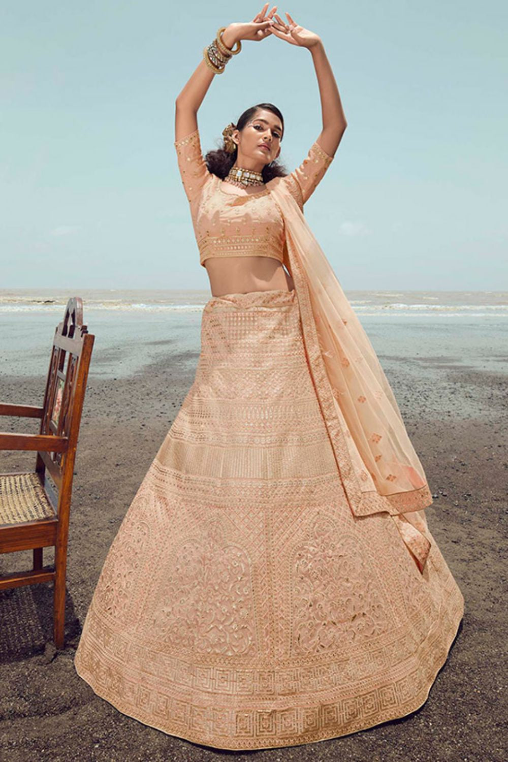 Peach Organza Wedding Lehenga Choli SFARY15103