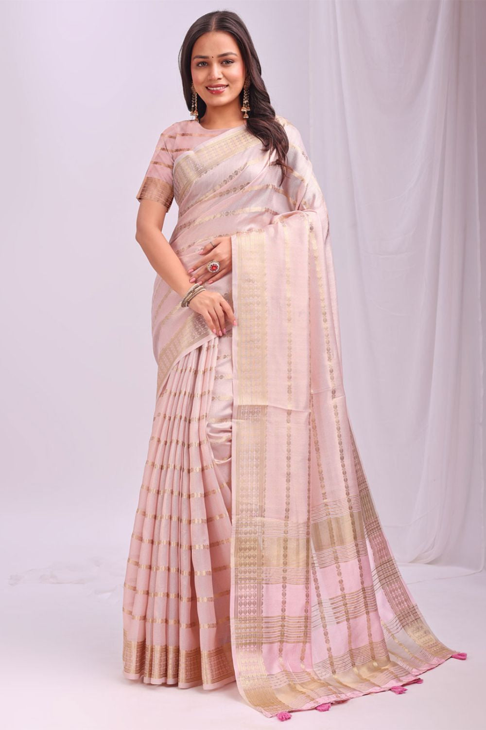 Peach Sleek Organza Casual Sarees With Blouse SFAST11503