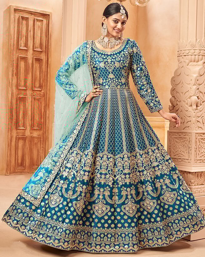 Blue Wedding Silk Designer Anarkali Suit Gown SFDFS23401