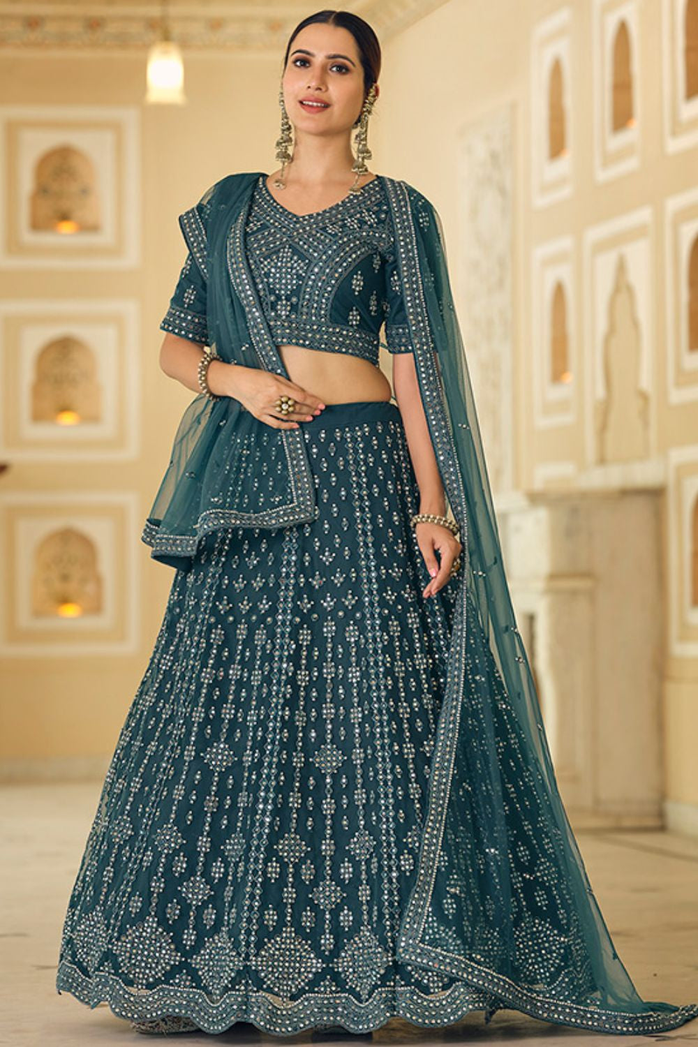 Blue Timeless Bridal Lehenga In Net Lehenga Choli SFARY12103