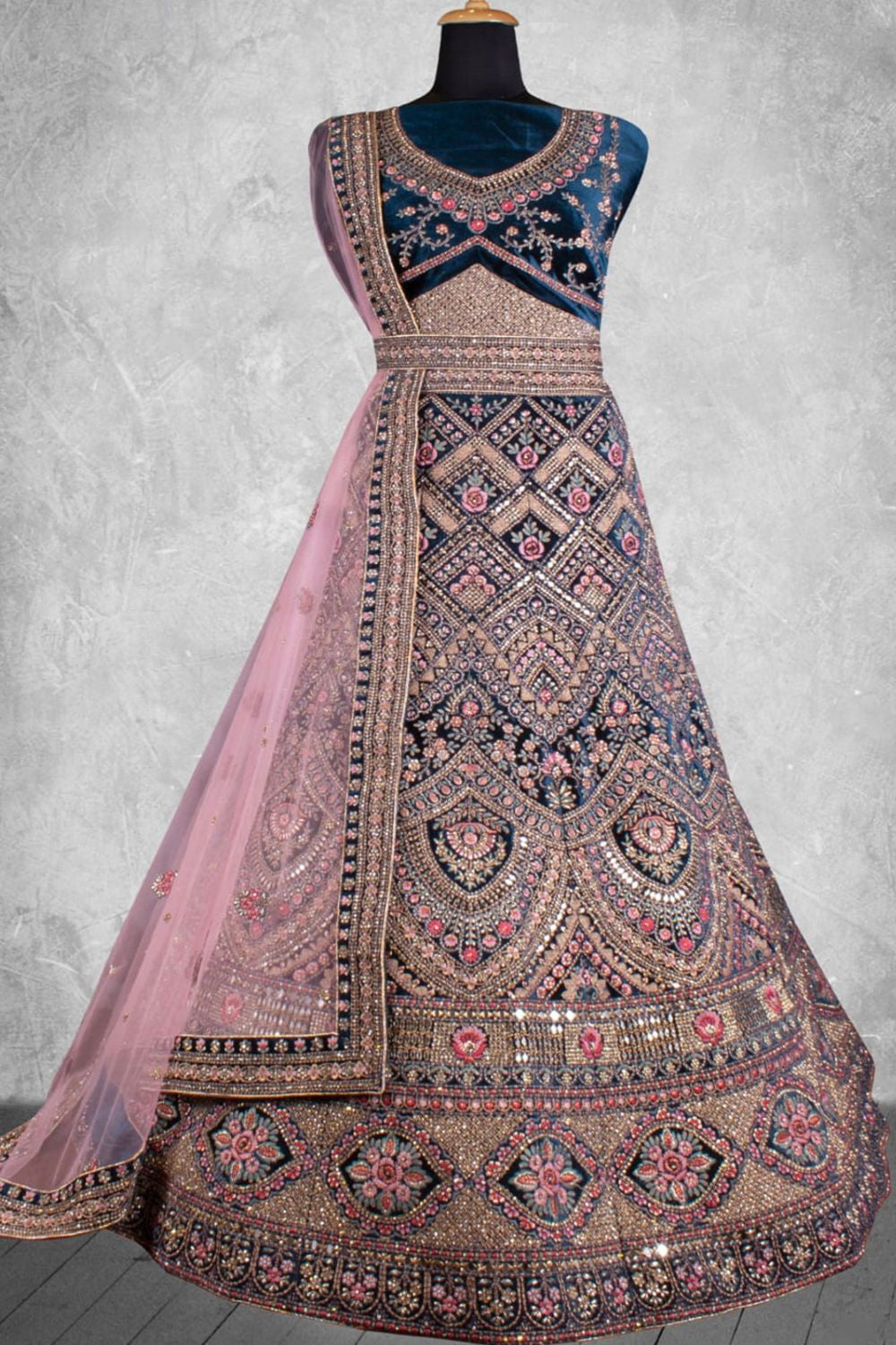 Blue Velvet Designer Lehenga Choli SFDIW43205