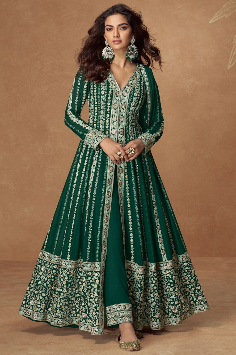 Green Silk Salwar Kameez - SFSMT49201R