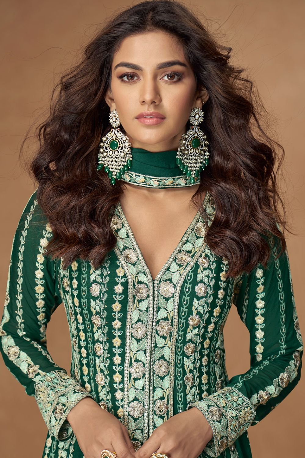 Green Silk Salwar Kameez - SFSMT49201R