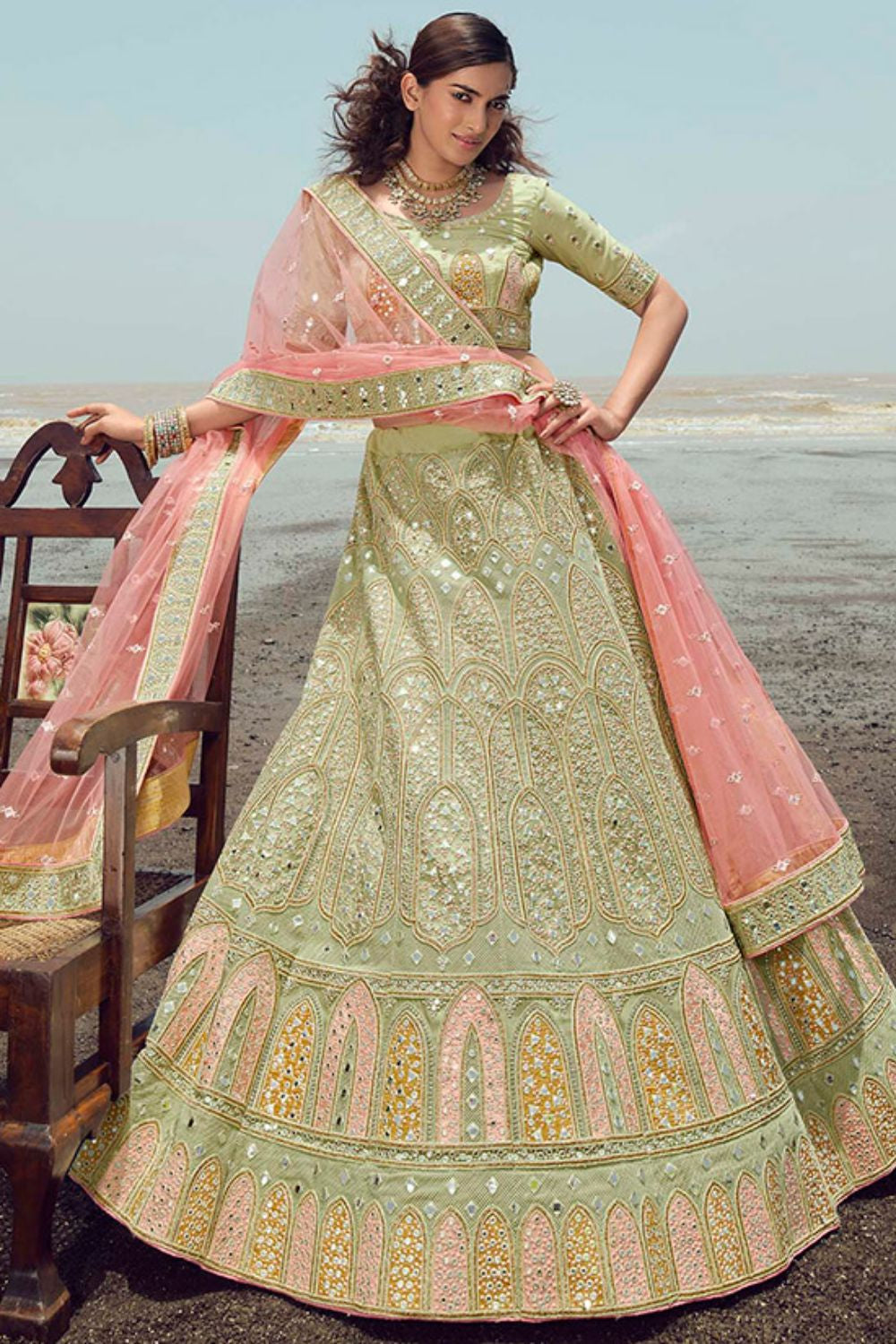 Green Organza Wedding Lehenga Choli SFARY15104