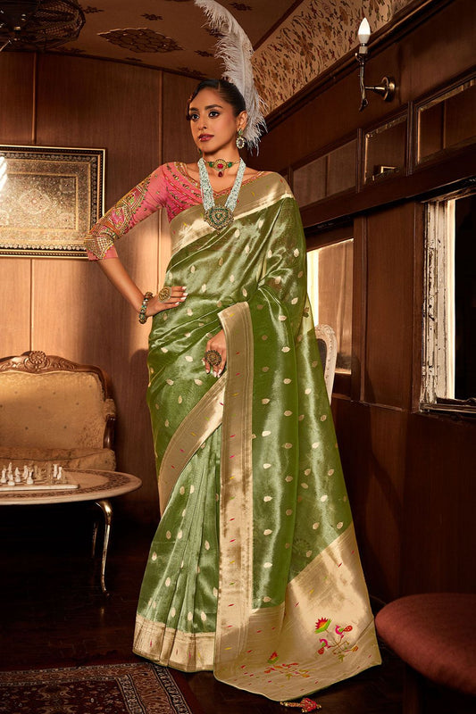 Green Wedding Ceremonial Paithani Silk Sarees SFRELS5004