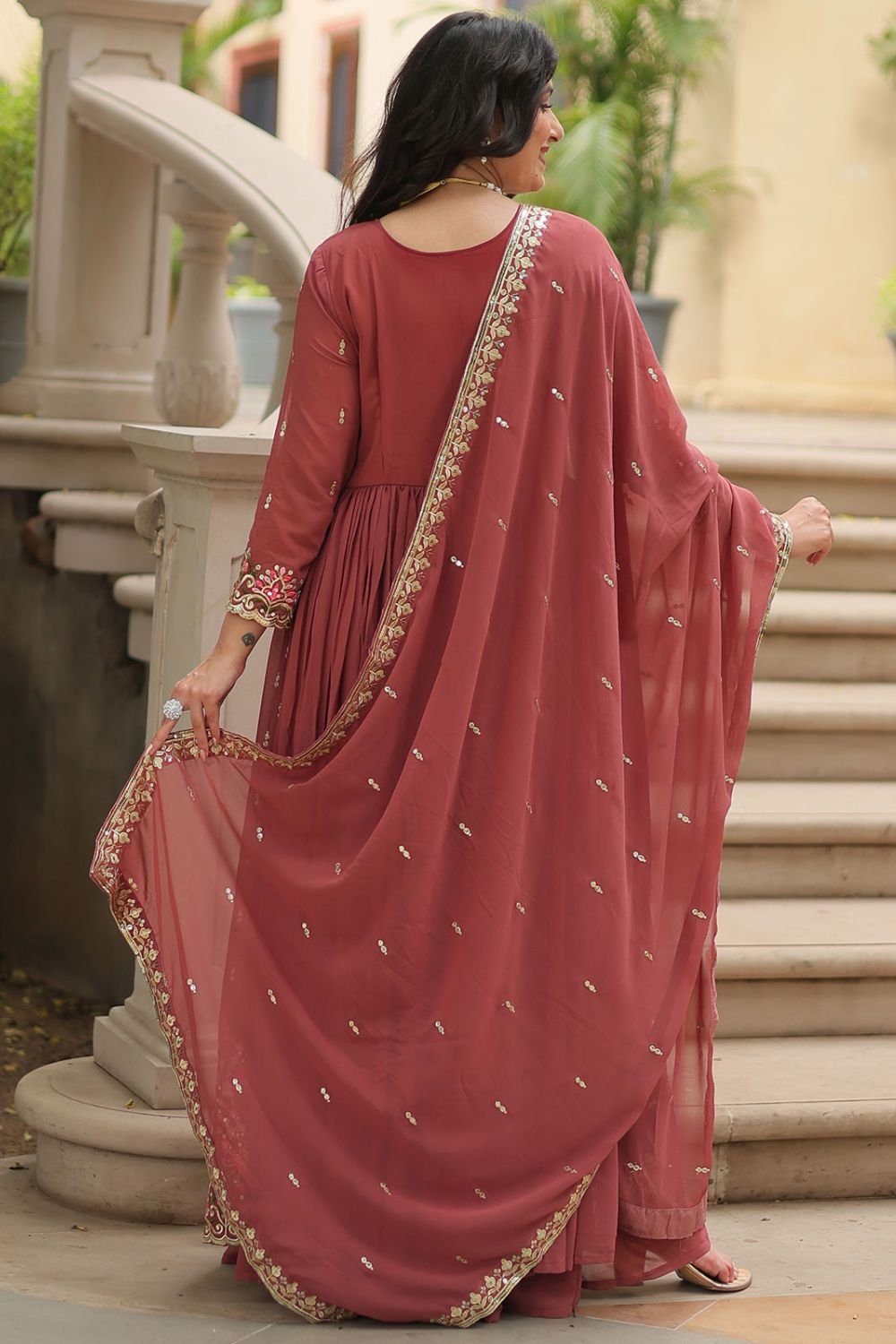 Exquisite Pink Palazzo Kameez In Georgette SFNPV57101R