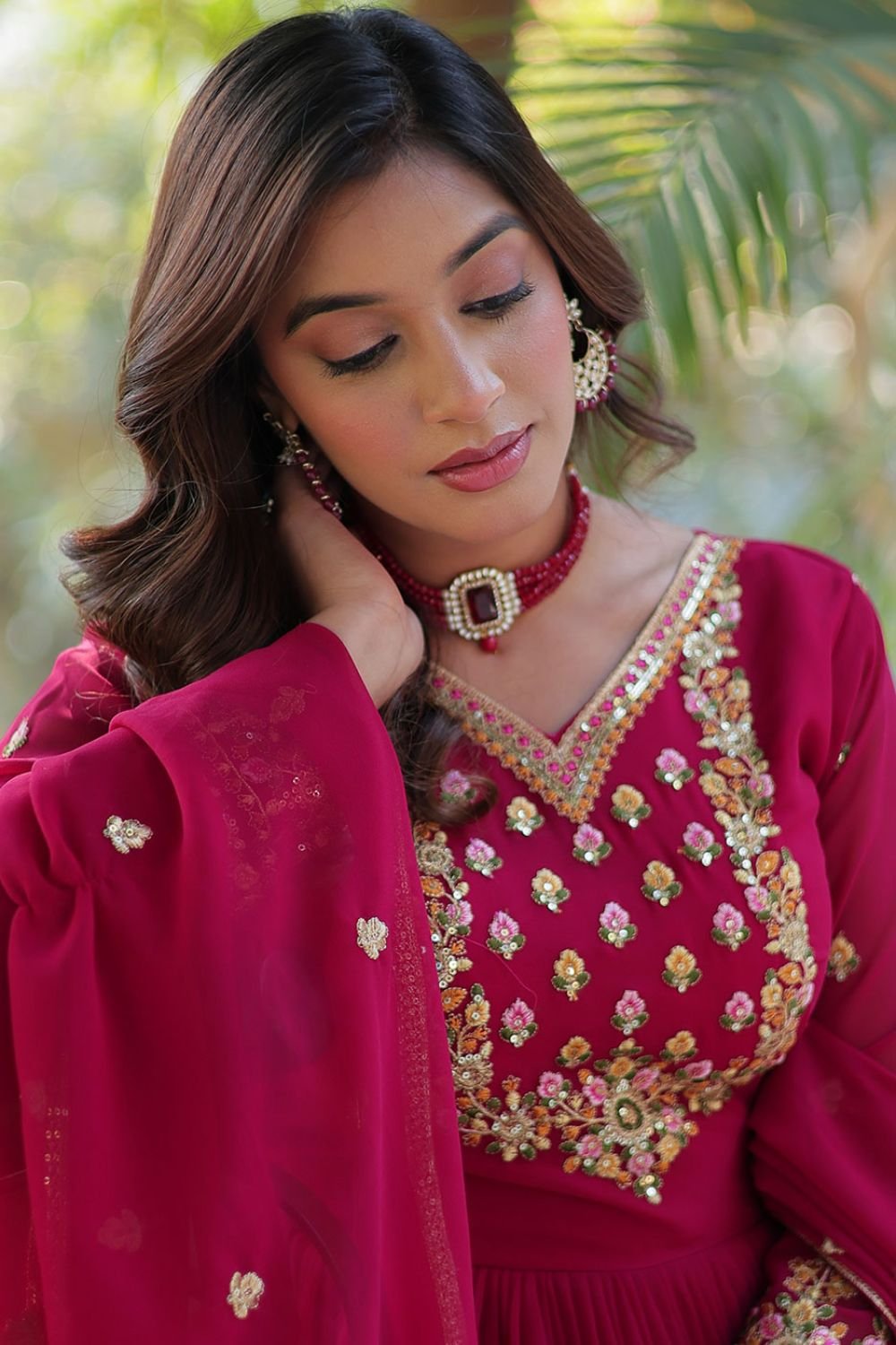 Pink Georgette Anarkali Gown With Sequin Work SFNPV57902R
