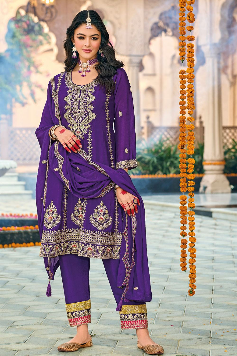 Purple HaldiHues Premium Chinnon Salwar Kameez SFYS155802R