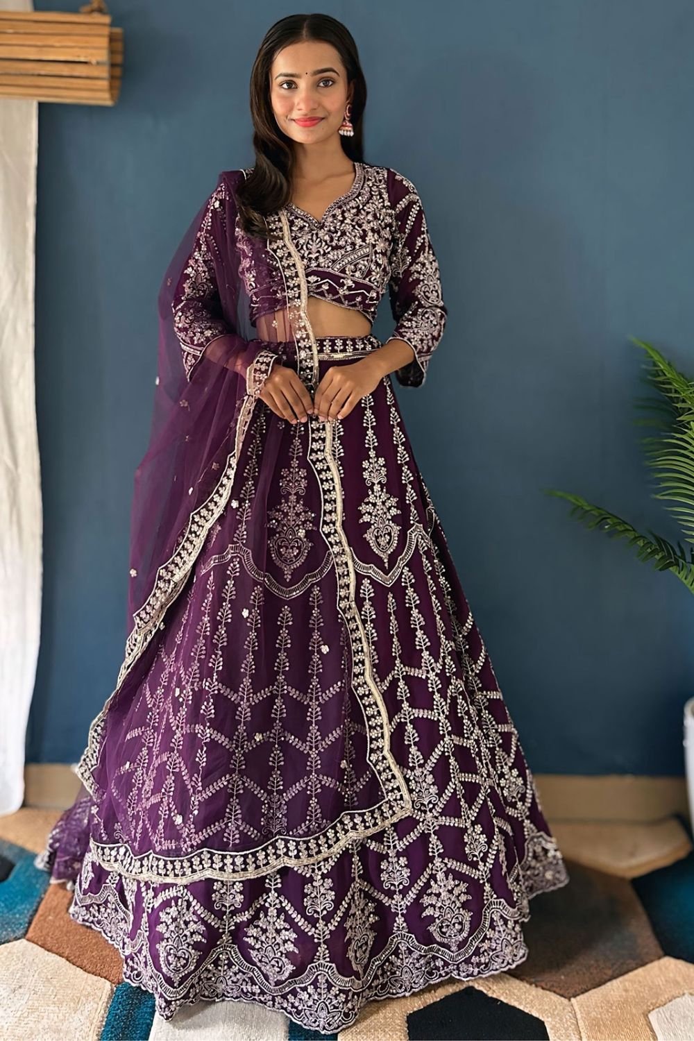Purple Georgette Lehenga Choli With Zari And Resham Work SFRELS3802