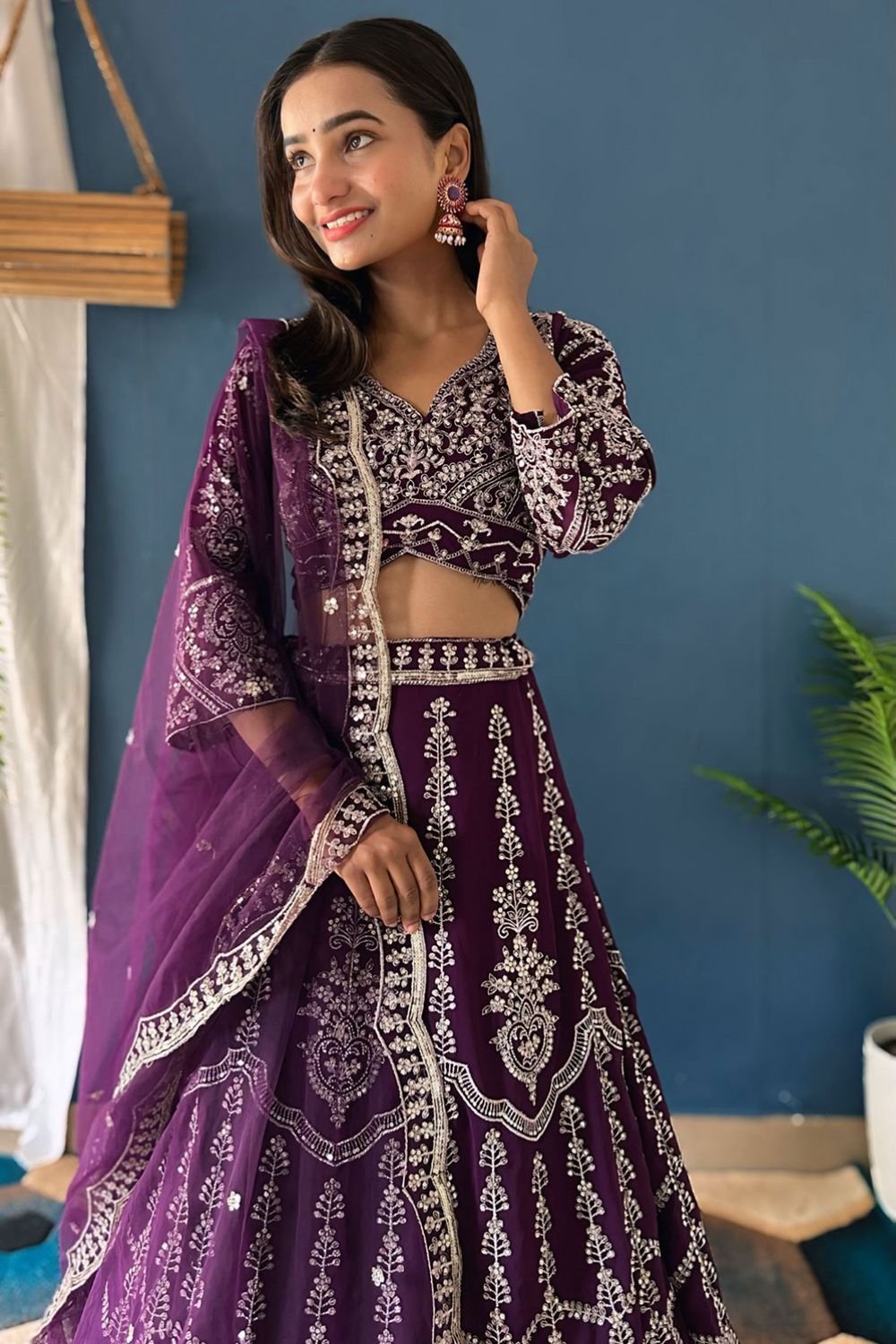 Purple Georgette Lehenga Choli With Zari And Resham Work SFRELS3802