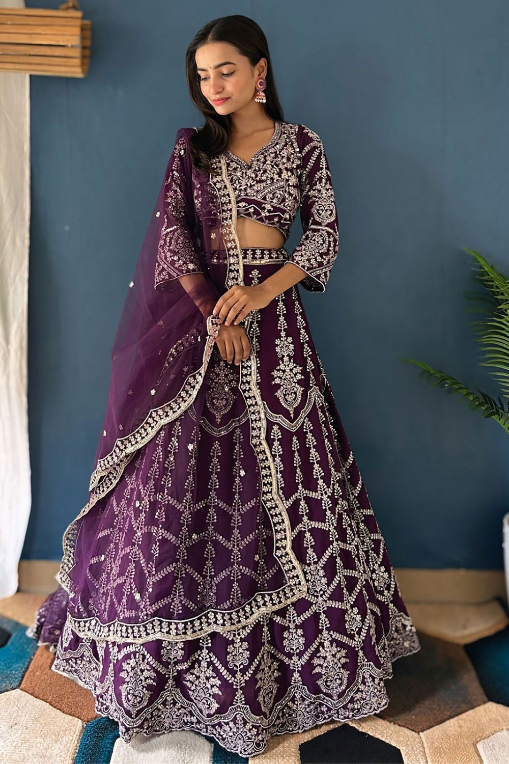Purple Georgette Lehenga Choli With Zari And Resham Work SFRELS3802