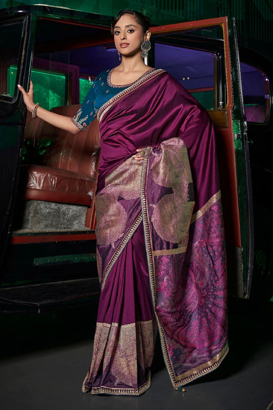 Purple Wedding Ceremonial Pure Silk Sarees SFRELS5101