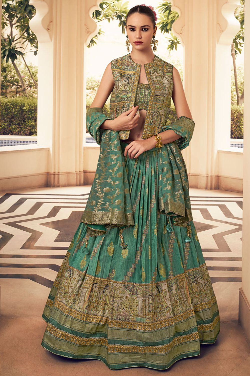 Green Silk Lehenga Choli SFSMT45412R