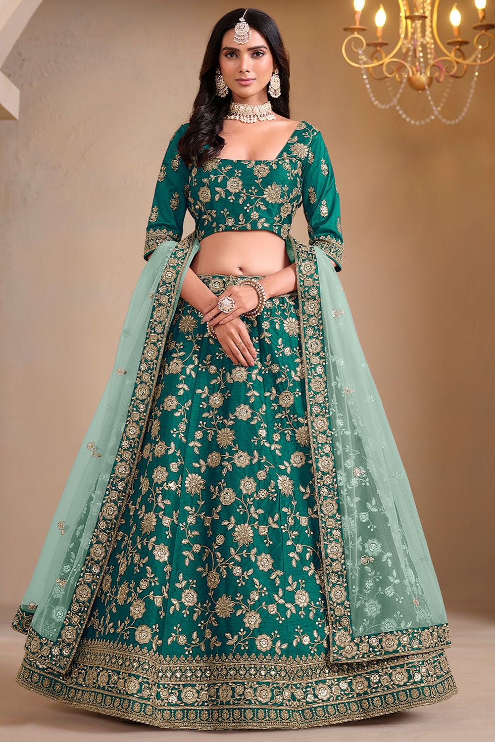 Green Art Silk Wedding Lehenga Set SFDFS33001