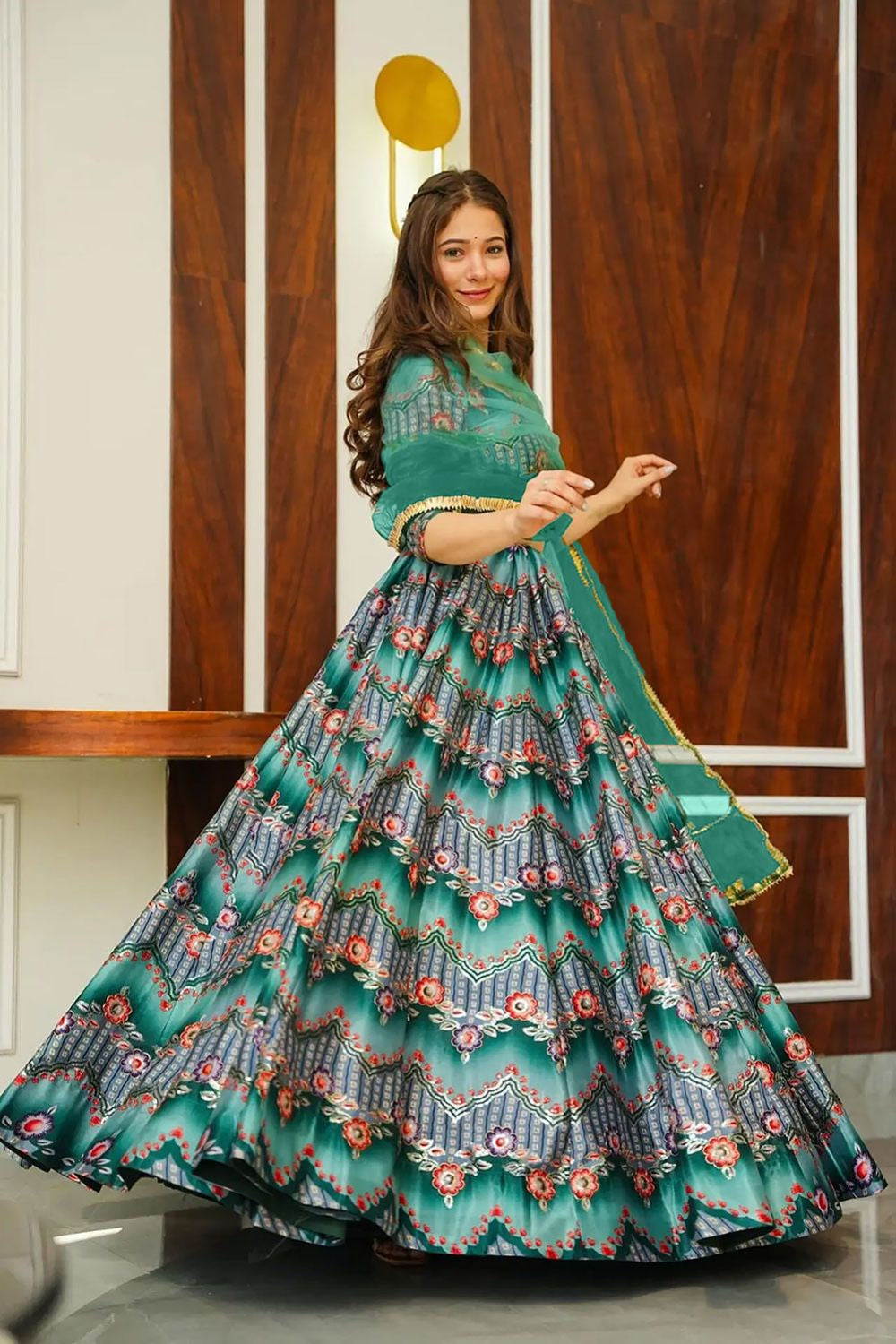 Green Silk Navratri Lehenga Choli SFNPV66005R