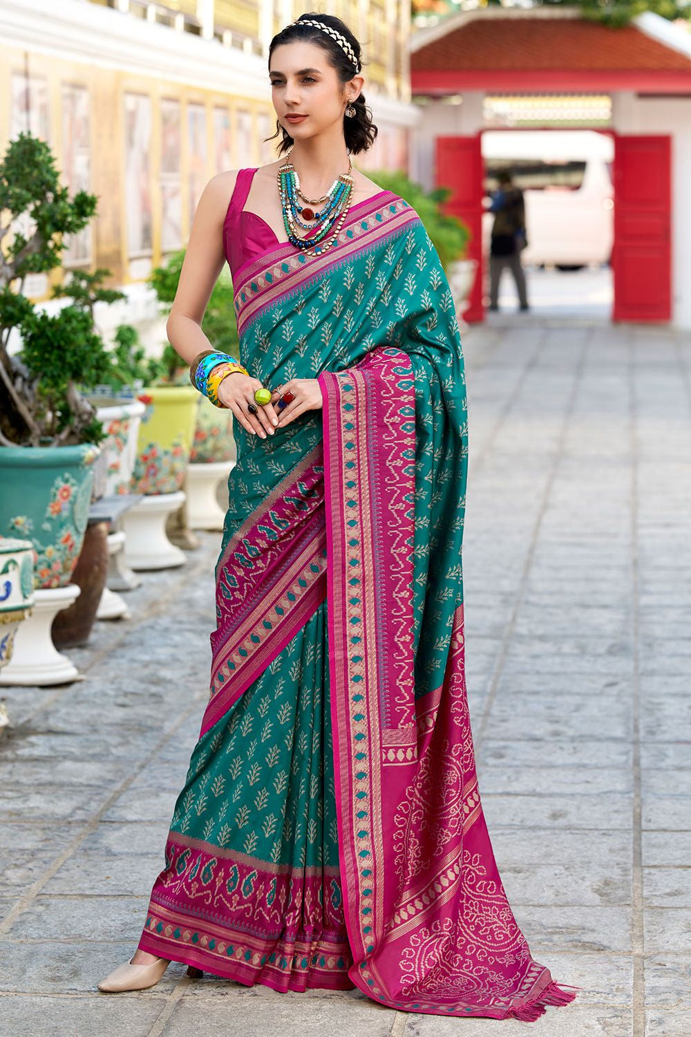 Green Soft Silk Print Casual Saree SFSJDN30606