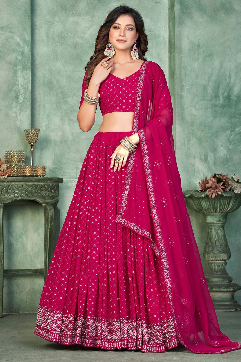 Pink Georgette Partywear Lehenga Set SFROY505703
