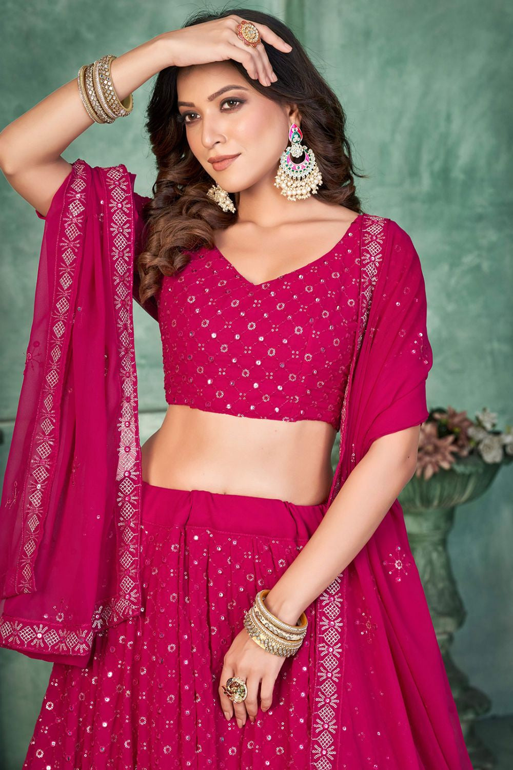 Pink Georgette Partywear Lehenga Set SFROY505703