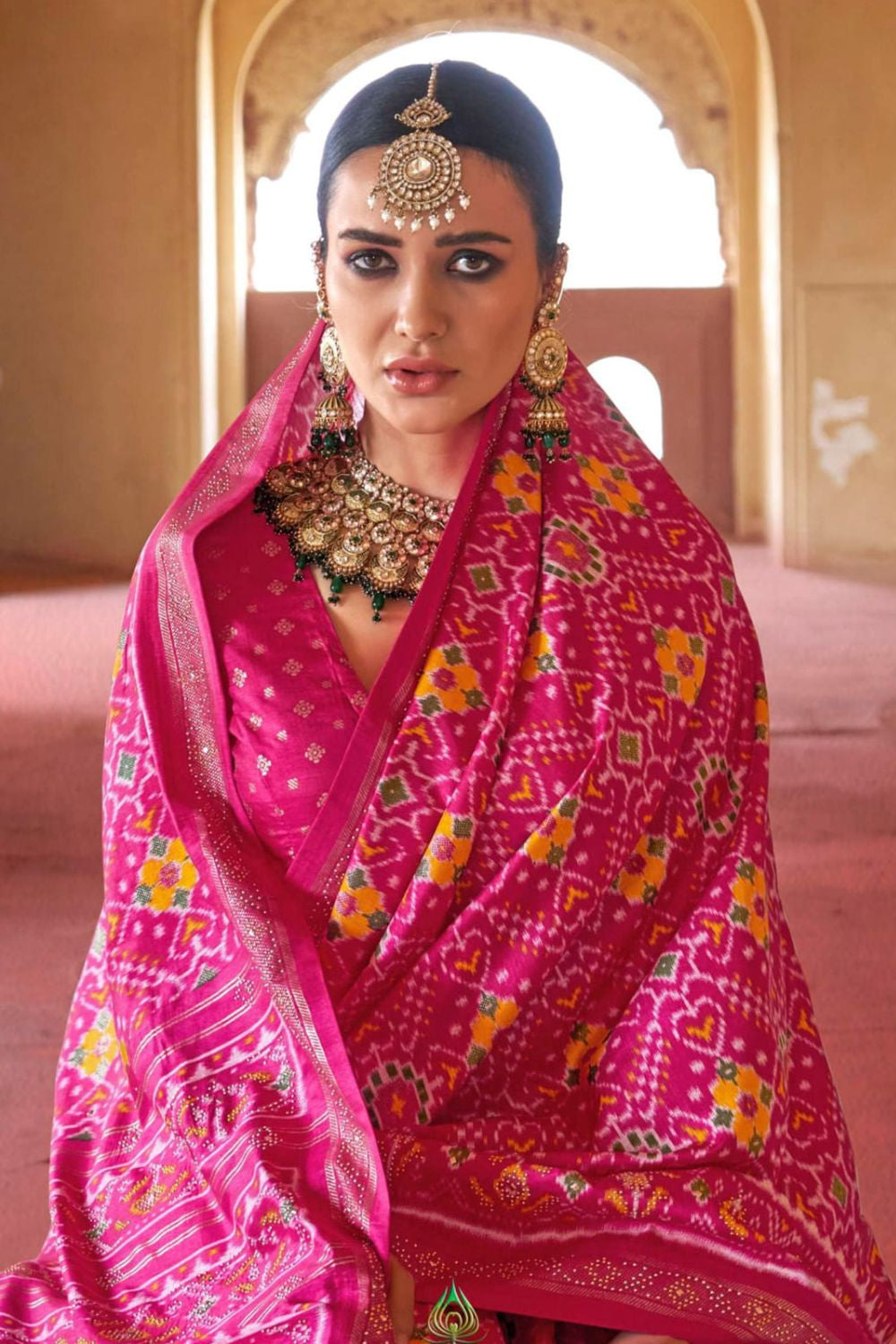 Pink Silk Saree Blouse Patola Design SFSJDN31105