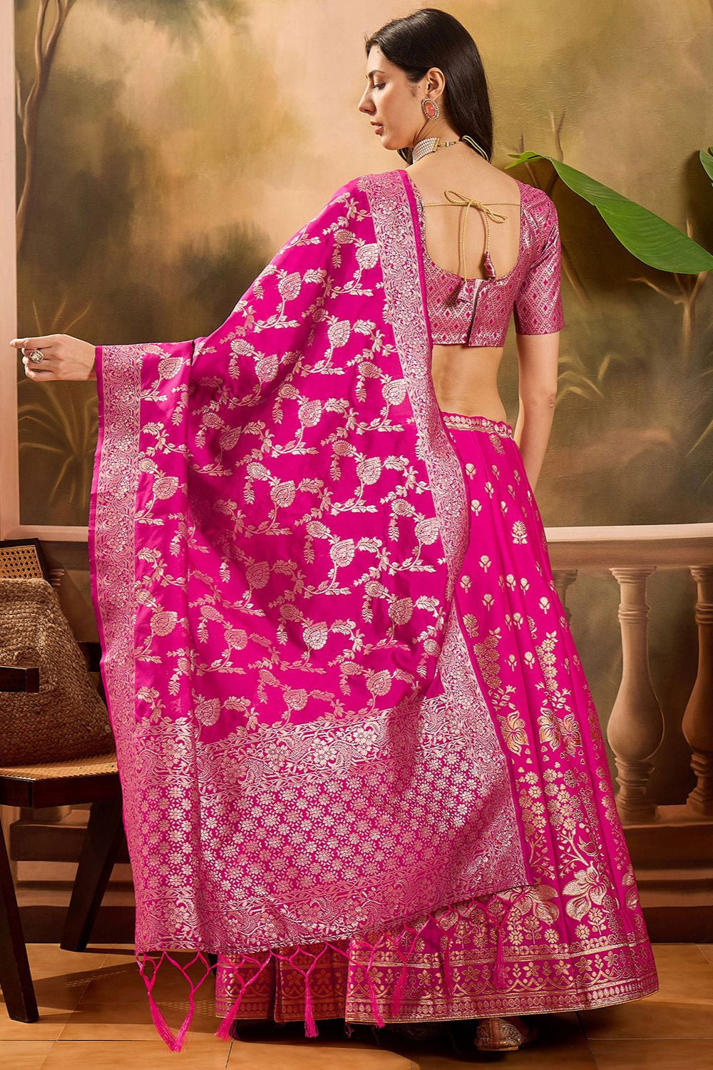 Rani Pink Banarasi Wedding Sangeet Lehenga Choli SFSHV12208