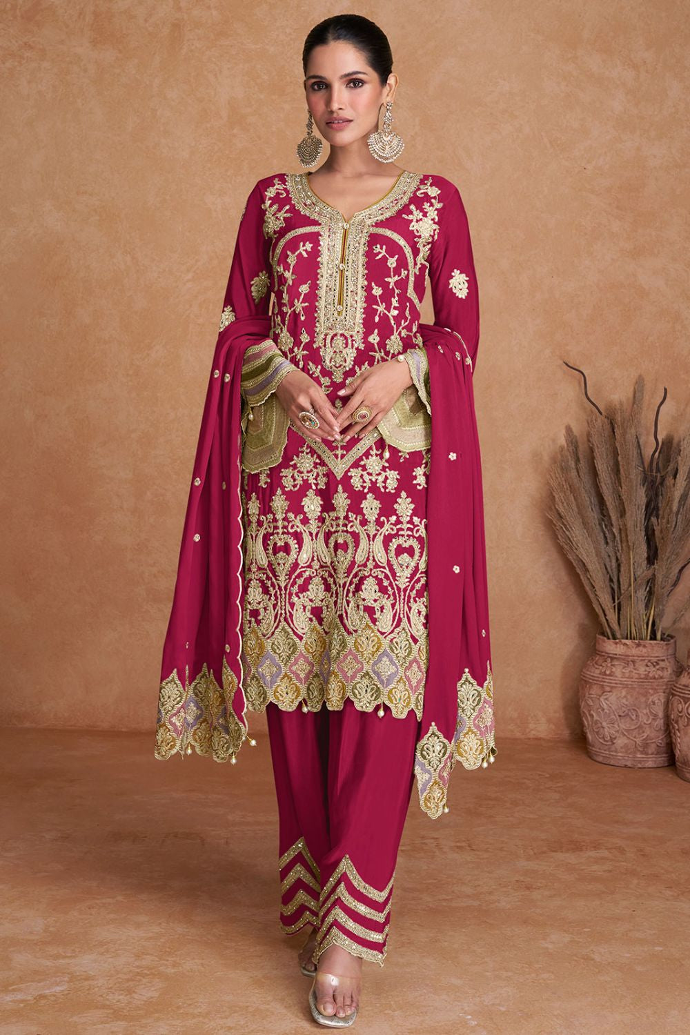 Pink Magnetic Wedding Salwar Kameez In Chinnon SFYS130701R