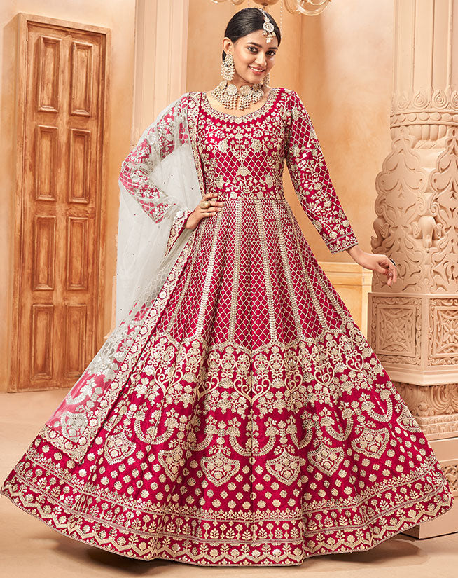 Red Wedding Silk Designer Anarkali Suit Gown SFDFS23404