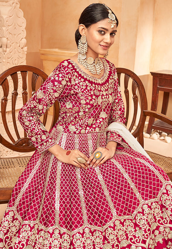 Red Wedding Silk Designer Anarkali Suit Gown SFDFS23404